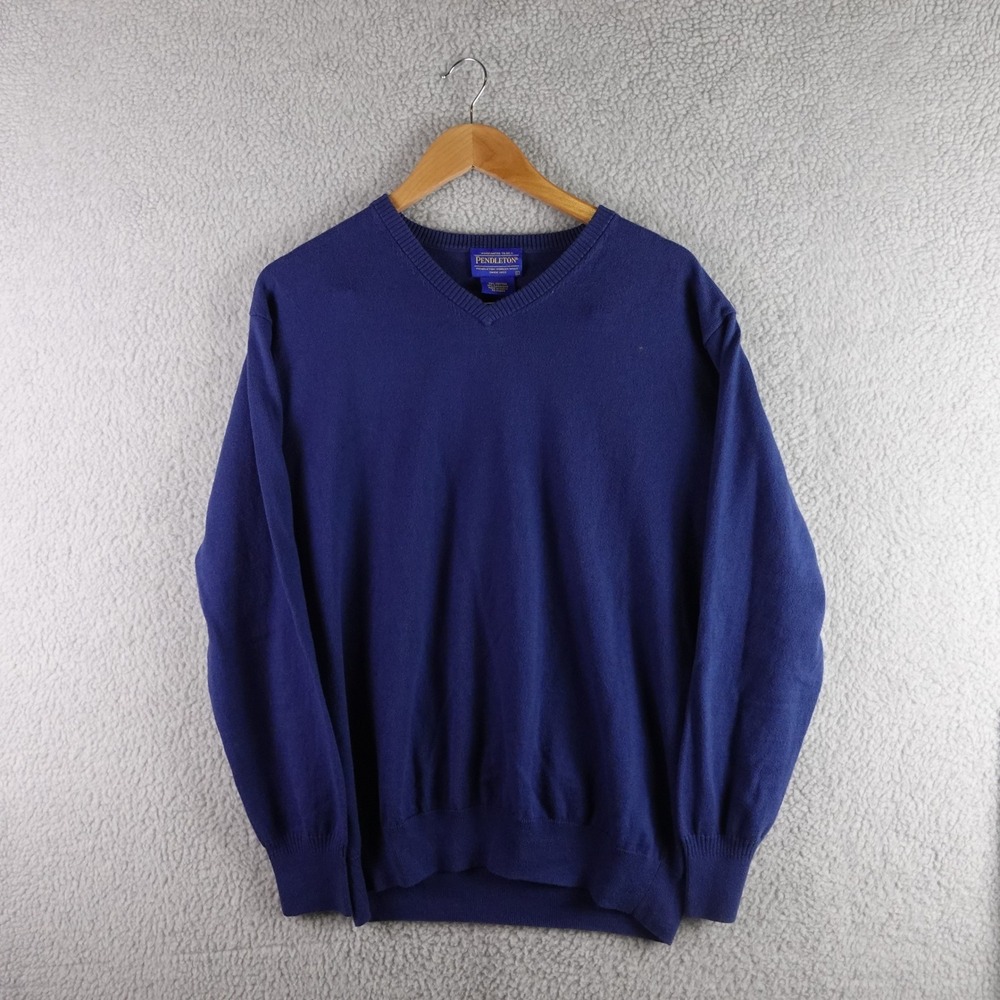 Pendleton Mens Blue Cashmere Blend V-Neck Knit Sweater Large Stretch‎